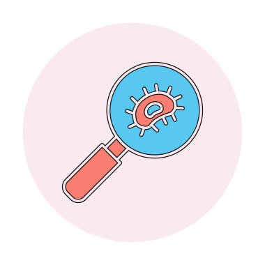 Büyüteç cam simgesi, vektör illüstrasyonu ile Bakteri Araştırması  