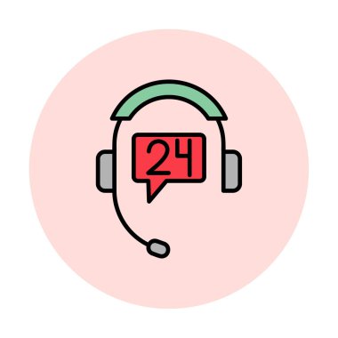 Basit 24 Saat Telefon Desteği simgesi, vektör illüstrasyonu