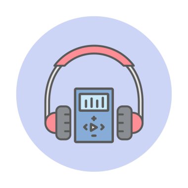 Düz kulaklık simgesi, web afişi, web ve mobil, bilgi grafikleri için vektör illüstrasyon kavramı.