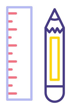 Kalem ve cetveli satırı simgesi, vektör çizim