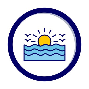 Uçan martılar ikonuyla güneş ve denizin vektör çizimi 