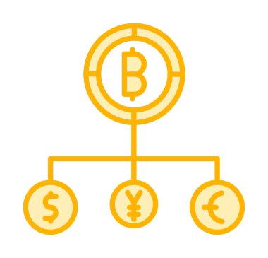 Bitcoin, dolar, avro ve yen sembollü para birimi yapısı 