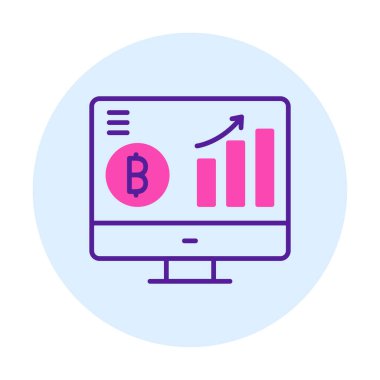 Bitcoin grafikli bilgisayar ekranı, vektör illüstrasyonu basit tasarım