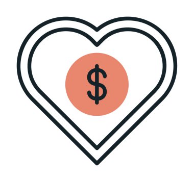 Dolar kalbi favori simgesi, vektör illüstrasyonu 