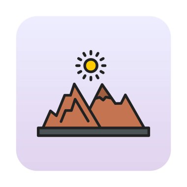 Dağların ve güneşin simgesi. vektör illüstrasyonu