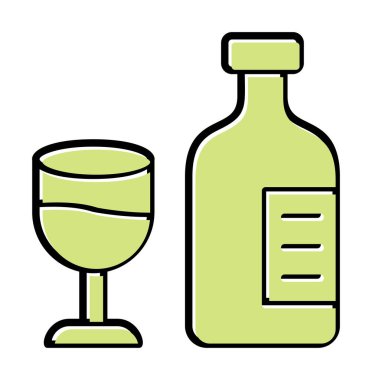 Şarap kadehi simgesi olan şişe, vektör illüstrasyonu 