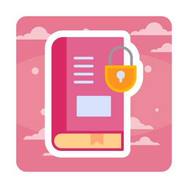 Asma kilit simgesine sahip kitap, vektör illüstrasyon tasarımı, Güvenli Kitap sembolü 