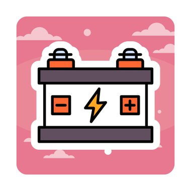 Araba aküsü simgesi. Ağ için Kataloglayıcı imza vektör simgesinin düz çizimi.