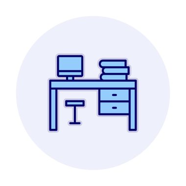 ofis masası simgesi, basit vektör illüstrasyonu