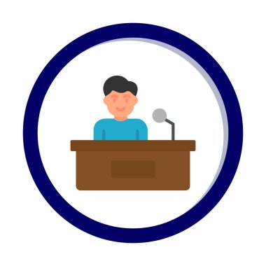 Yorumcular konuşma standında konuşma yapıyorlar, vektör illüstrasyonu