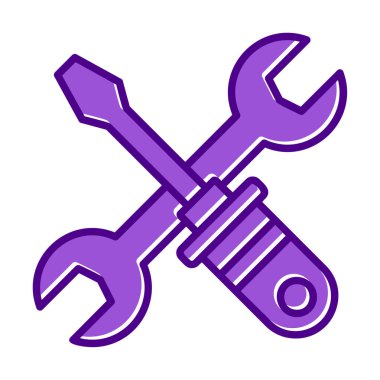 İngiliz anahtarı ve tornavida ikonu. Web için araç vektör simgesinin özet çizimi                              