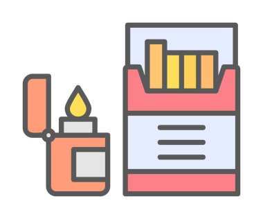 Sigara ve daha hafif ikonlu tütün sembolü, vektör illüstrasyonu 