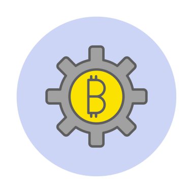 Bitcoin dişli çizgisi simgesi, vektör illüstrasyonu 