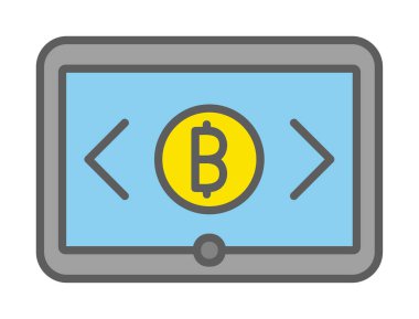 Bitcoin işaretli tablet ağ simgesi, vektör illüstrasyonu