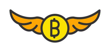 Bitcoin simgesi ve vektör illüstrasyonlu kanatlar  