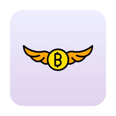 Bitcoin simgesi ve vektör illüstrasyonlu kanatlar  