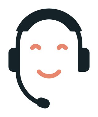 Kulaklık ve gülücükle yüzün vektör çizimi, Çağrı Merkezi kavramı