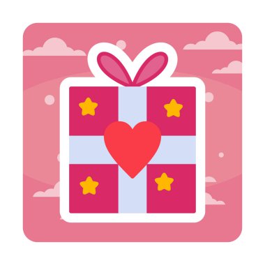 Kalp ikonu vektör illüstrasyon tasarımlı hediye kutusu