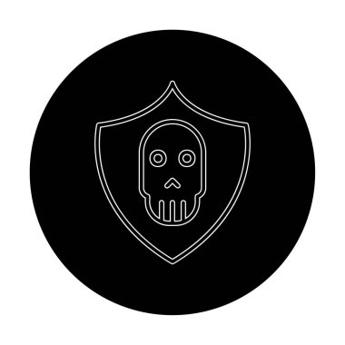 Kafatası ikonlu kalkan, vektör illüstrasyon tasarımı. Virüs konsepti
