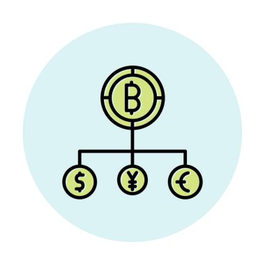 Bitcoin, dolar, avro ve yen sembollü para birimi yapısı 