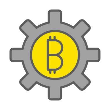 Bitcoin dişli çizgisi simgesi, vektör illüstrasyonu 