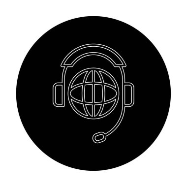 Kulaklık simgesinde Dünya küresi, vektör illüstrasyonu 