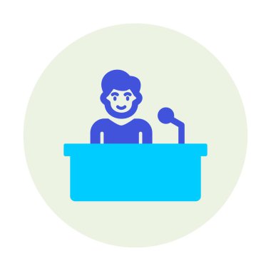 Yorumcular konuşma standında konuşma yapıyorlar, vektör illüstrasyonu