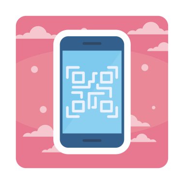 Akıllı Telefon Ekran Web simgesi Qr Kodu, vektör illüstrasyonu 