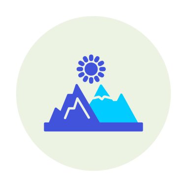 Dağların ve güneşin simgesi. vektör illüstrasyonu