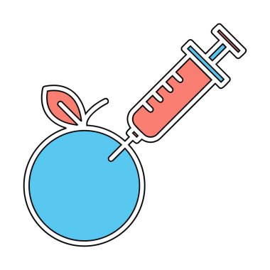 Gmo Food, şırınga ikonlu elma, vektör illüstrasyonu 