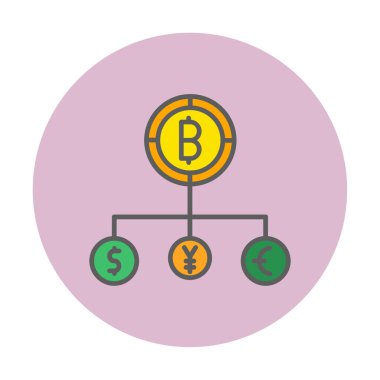 Bitcoin, dolar, avro ve yen sembollü para birimi yapısı 