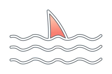 Deniz ikonunda köpekbalığı yüzgeci, vektör illüstrasyonu 