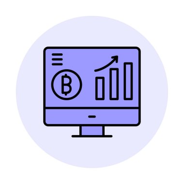 Bitcoin grafikli bilgisayar ekranı, vektör illüstrasyonu basit tasarım