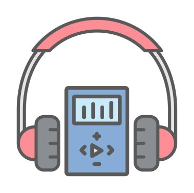 Düz kulaklık simgesi, web afişi, web ve mobil, bilgi grafikleri için vektör illüstrasyon kavramı.