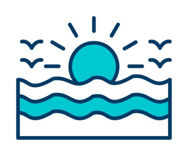 Deniz ve güneş ağı simgesi, vektör illüstrasyonu 