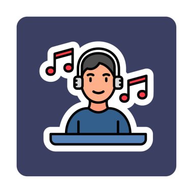 DJ avatar web simgesi, vektör illüstrasyonu 