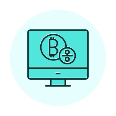 Bitcoin işaret vektör simgesi olan bilgisayar monitörü. Sembol, logo çizimi. Vektör grafikleri