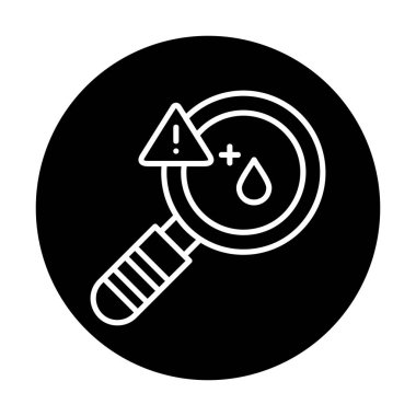 Büyüteç ve kan testi ikonu vektörü. Kan damlası