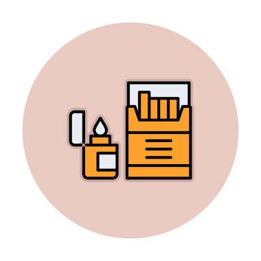 Sigara ve daha hafif ikonlu tütün sembolü, vektör illüstrasyonu 