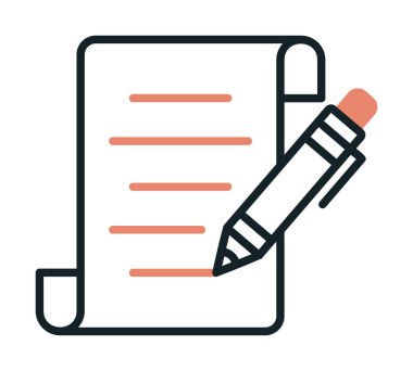 Kalem simgesi ve vektör illüstrasyonlu kağıt sayfası 