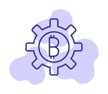 Bitcoin dişli çizgisi simgesi, vektör illüstrasyonu 