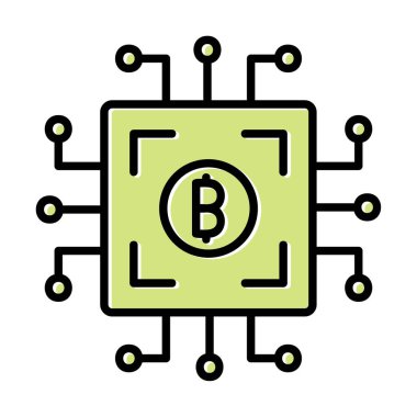  Bitcoin dijital para birimi. Bilgisayar devre kartı. Moda biçimi izole edilmiş arkaplan simgesi