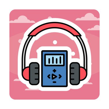 Düz kulaklık simgesi, web afişi, web ve mobil, bilgi grafikleri için vektör illüstrasyon kavramı.