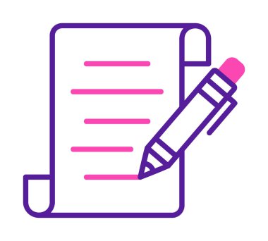 Kalem simgesi ve vektör illüstrasyonlu kağıt sayfası 