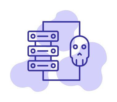 veri merkezi ve Hackleme vektör çizgisi simgesi, imza illüstrasyonu 