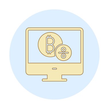 Bitcoin işaret vektör simgesi olan bilgisayar monitörü. Sembol, logo çizimi. Vektör grafikleri