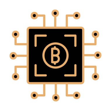  Bitcoin dijital para birimi. Bilgisayar devre kartı. Moda biçimi izole edilmiş arkaplan simgesi
