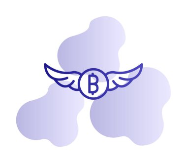 Bitcoin simgesi ve vektör illüstrasyonlu kanatlar  