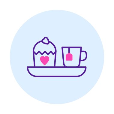 Öğleden sonra çay fincanı ve tatlı kek, vektör illüstrasyonu 