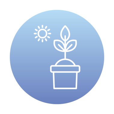 Güneş ve bitki saksı ikonunda. Vektör çizimi. Fotosentez sembolü 